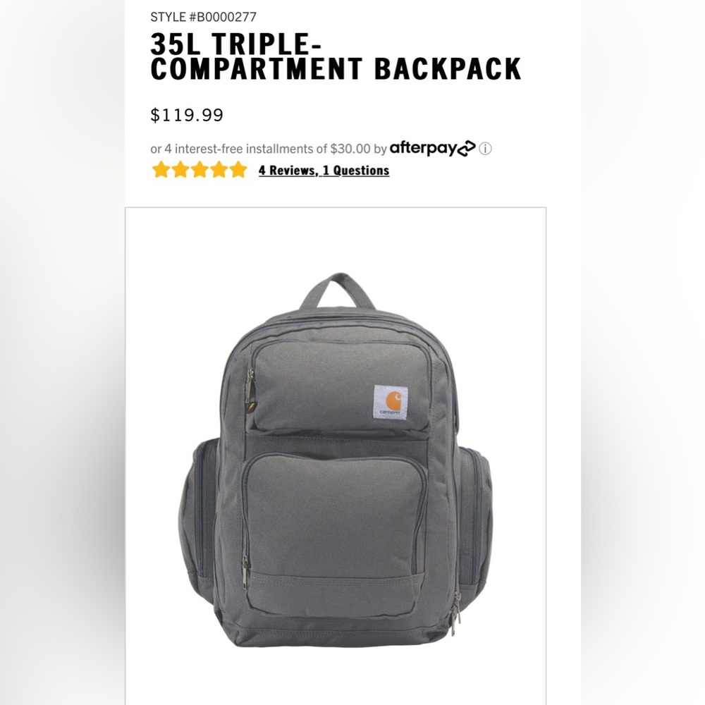 Carhartt Gray Backpack *LIKE NEW*